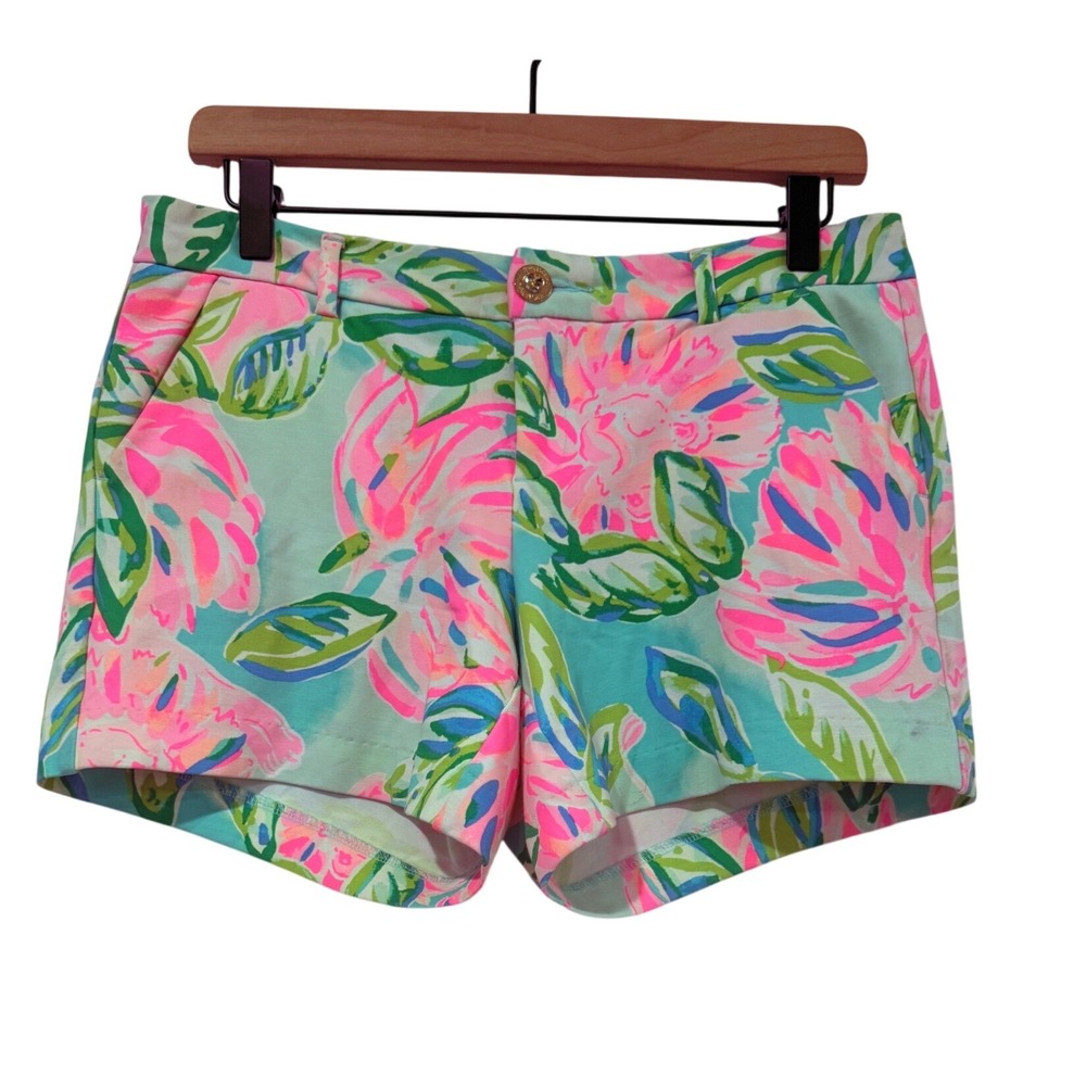 Lilly Pulitzer Callahan Shorts Womens 4 Pink Green Floral Chino Tropical Summer